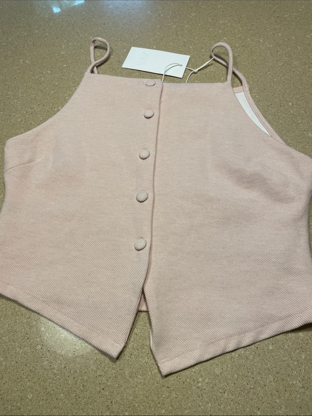 Zara Pale Pink Ribbed Cropped Cami with Thin Straps